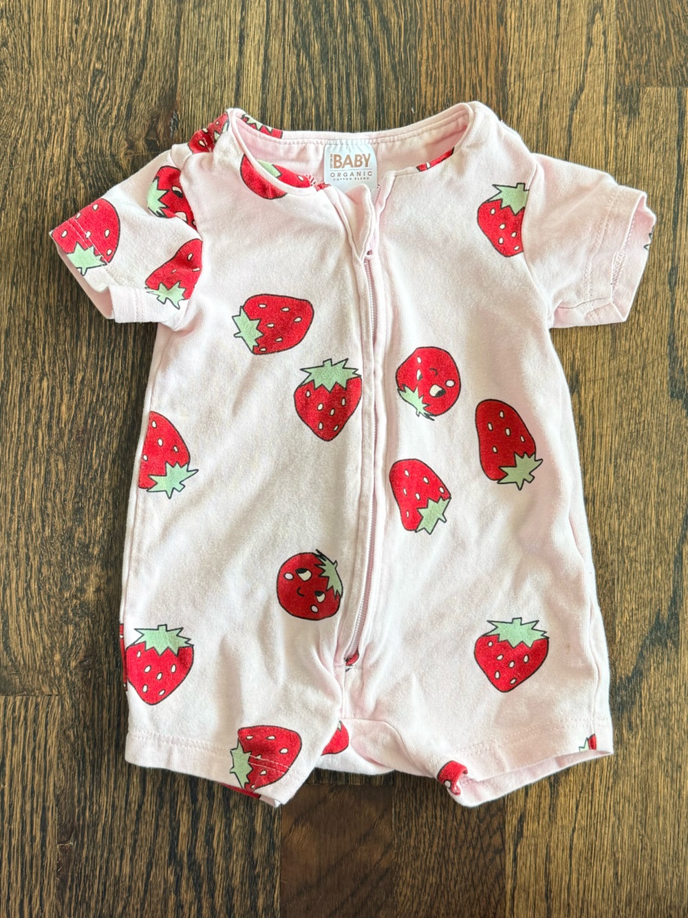 Cotton On Baby Pink Strawberry Print Short Sleeve Romper